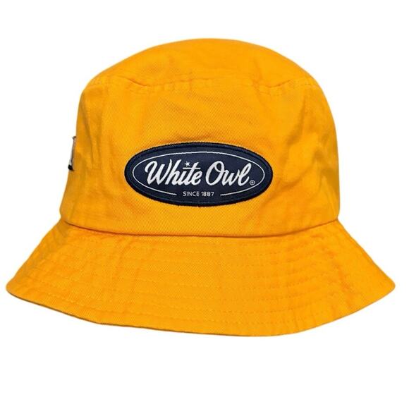 White Owl Tobacco Cigar Promo Bucket Hat Yellow 100% Cotton Adult One Size NWOT - Picture 1 of 6